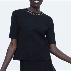 Black Zara Knit Top Medium With Chain detail